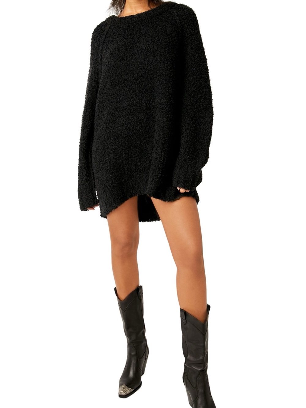 Free People Black Plush Crewneck Sweater